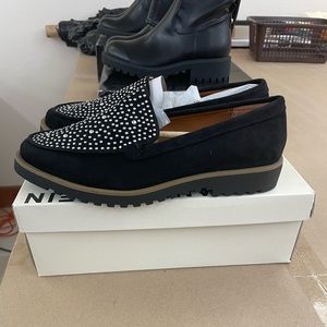 Anne Klein Dorsey Black Suede Embellished Loafers